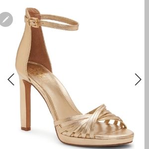 Vince Camuto Gold Leaf Leather Beresta Ankle Strap Heeled Sandal
